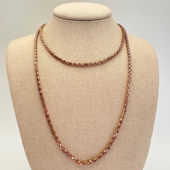 Stainless Steel Rose Gold Plated Round Mesh Chain 2mm Thick 28" Length - Picture 1 of 14
